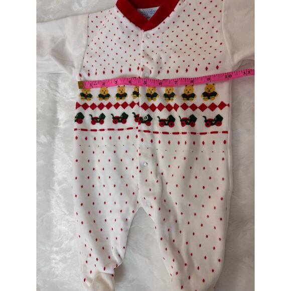 Vintage 80s Velvet Velour Christmas Bears Toys One-Piece Sleeper Romper Baby 6M - Picture 10 of 11